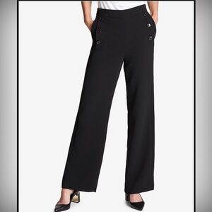 DKNY Black Wide-Leg Pants High-Rise Structured